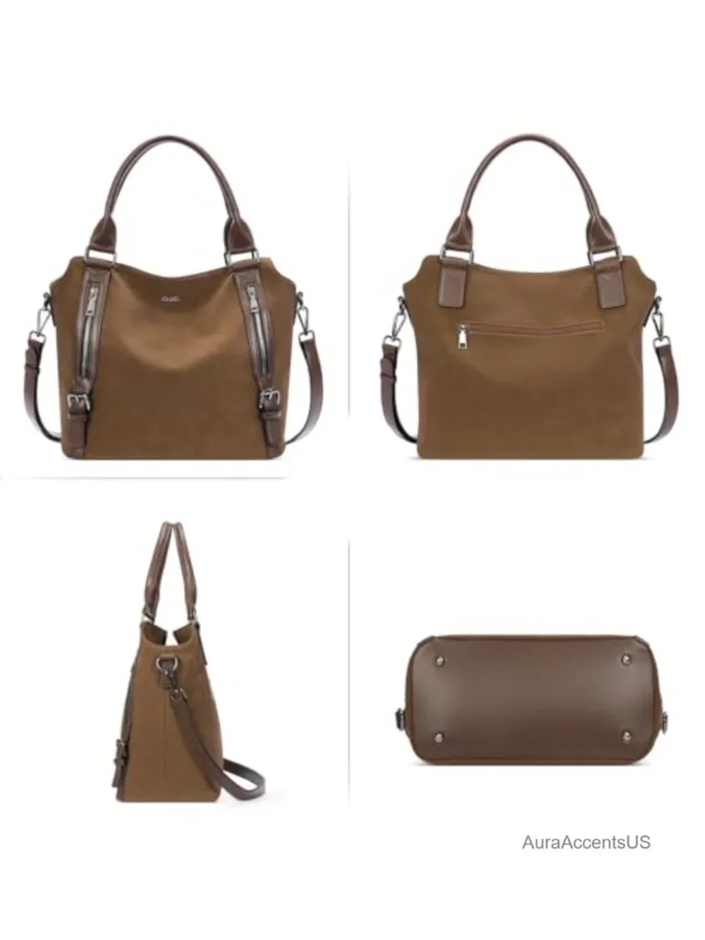 Large Suede Hobo Handbags for Women, Multi-Pocket Shoulder Crossbody Purse